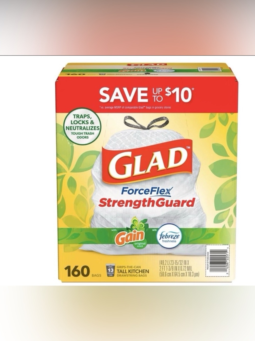 Glad ForceFlex Tall Kitchen Drawstring Trash Bags, 13 Gallon, 160 ct.